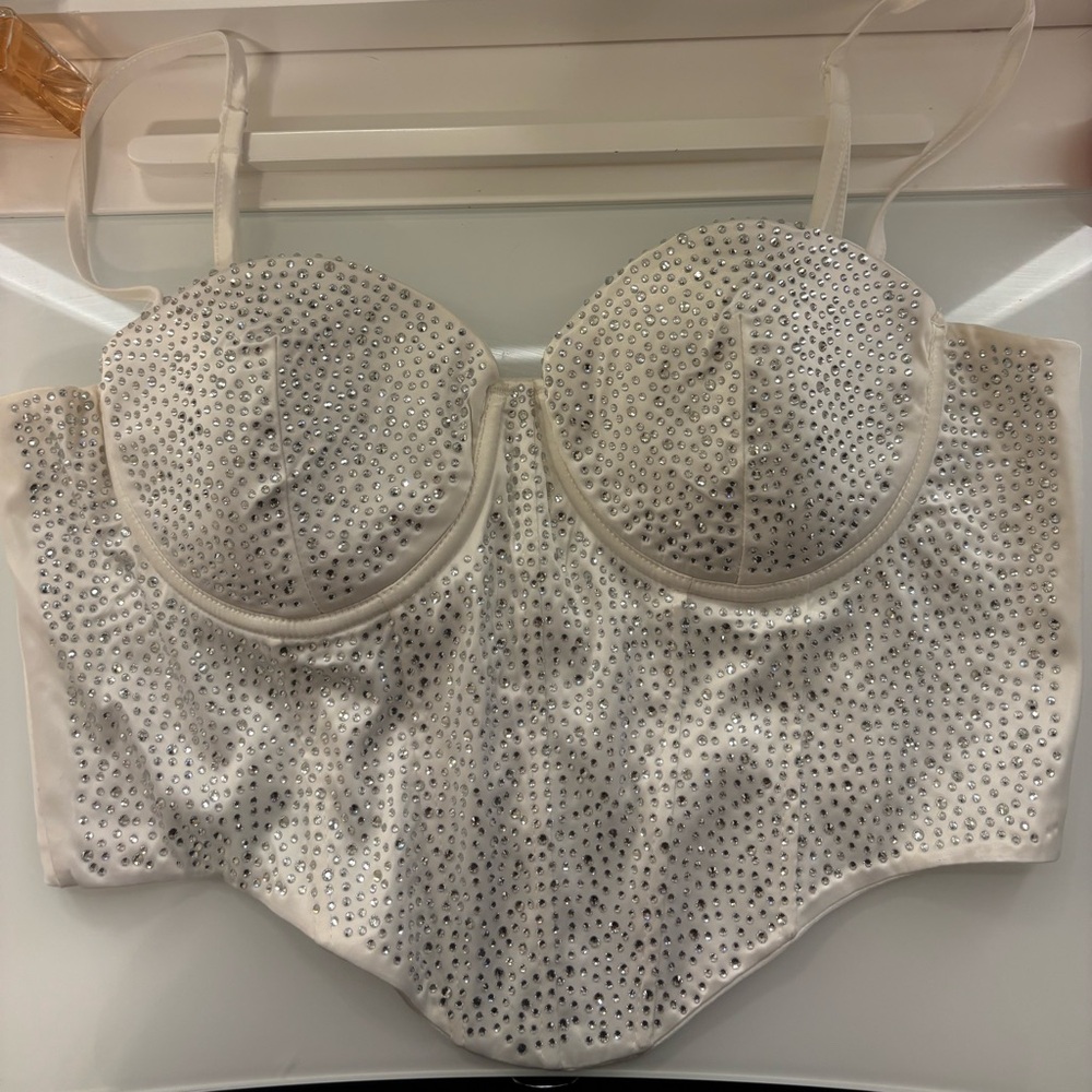 Windsor White Rhinestone Satin Bustier